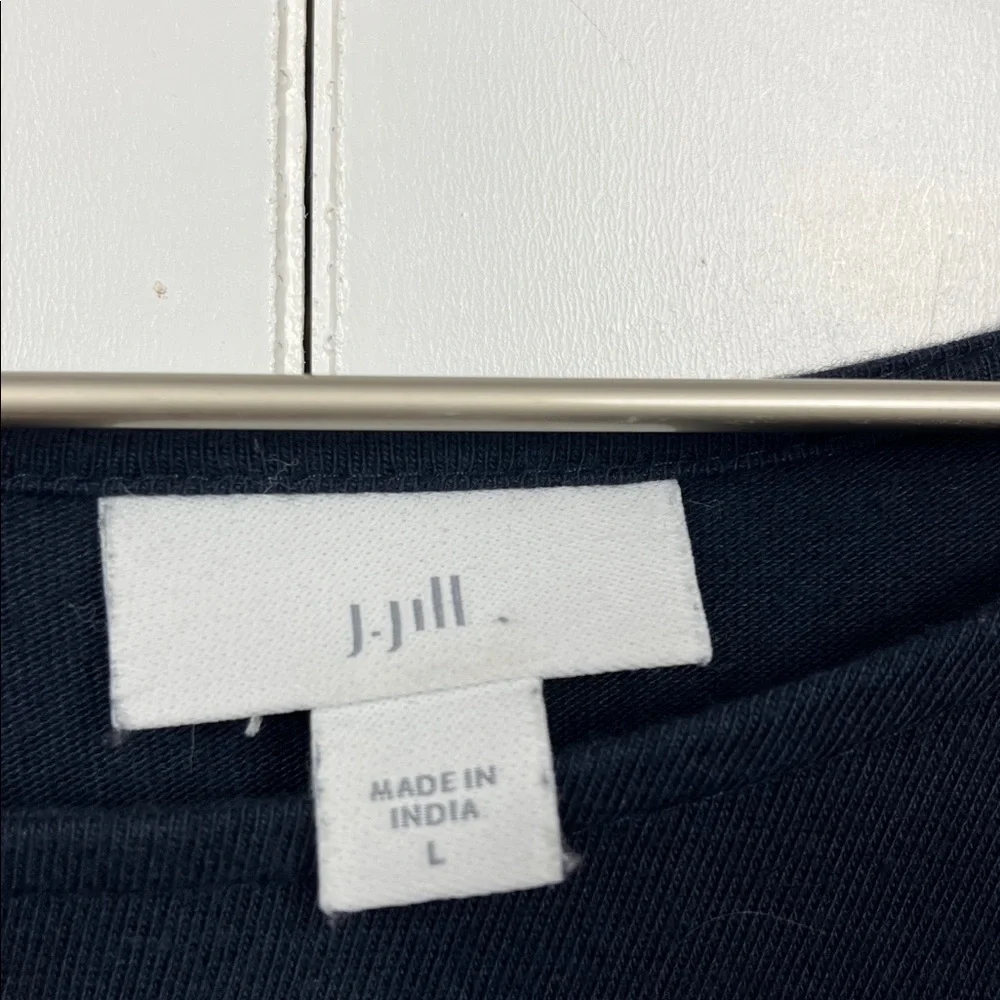 J. Jill Womens Midi Dress L Navy w/Pink & Brown Embroidery 3/4 Sleeves Pullover - Picture 2 of 11